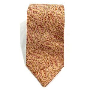 Paul Stuart Silk Neck Tie Mens Orange Paisley Made In Italy 58L 3.5W